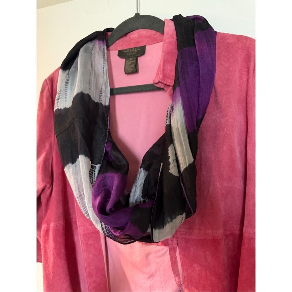 Abstract Infinity Scarf Purple Black Gray Silk Feel Lightweight